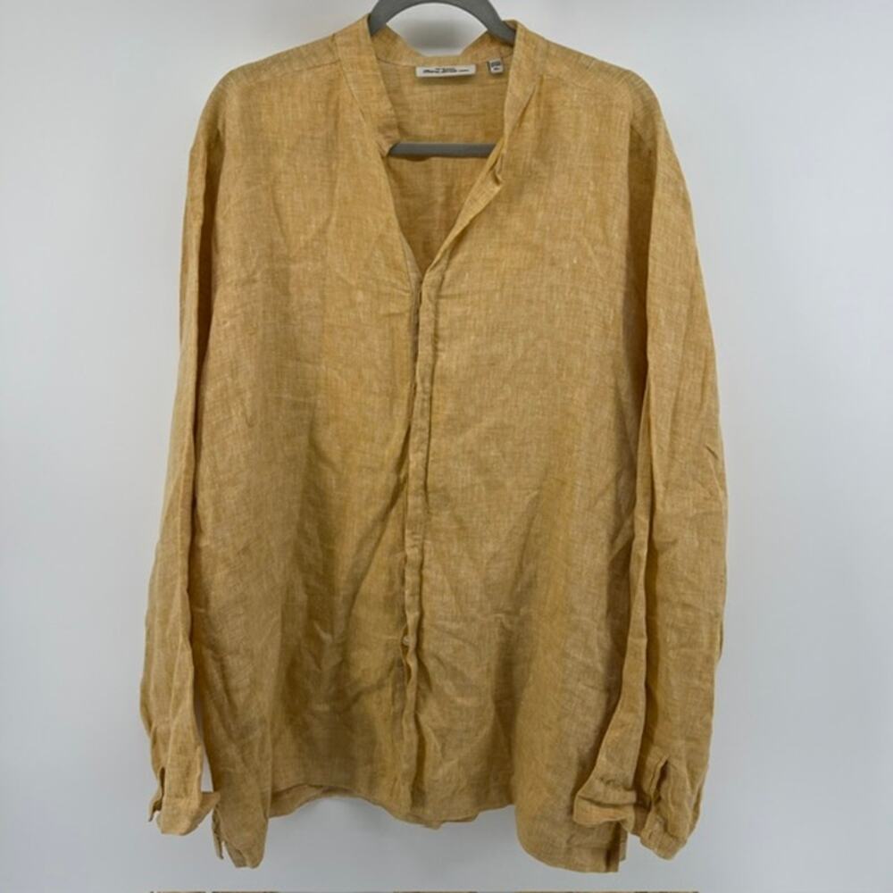 Baird McNutt Murano 100% Linen Tunic Shirt Mens XL Soft Yellow Band Collar VNeck